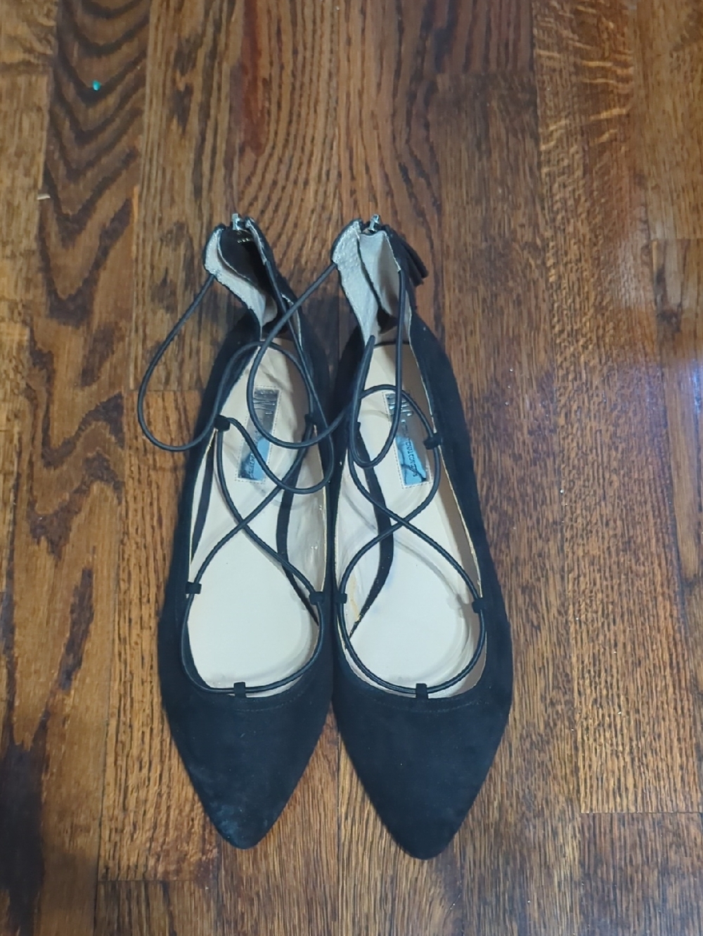 INC International Concepts Black Pointed-Toe Lace-Up Flats